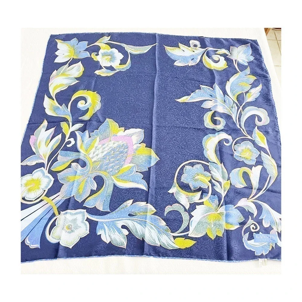 Lanvin Silk Patterned Scarf Raw Edge Detailing 100% Silk